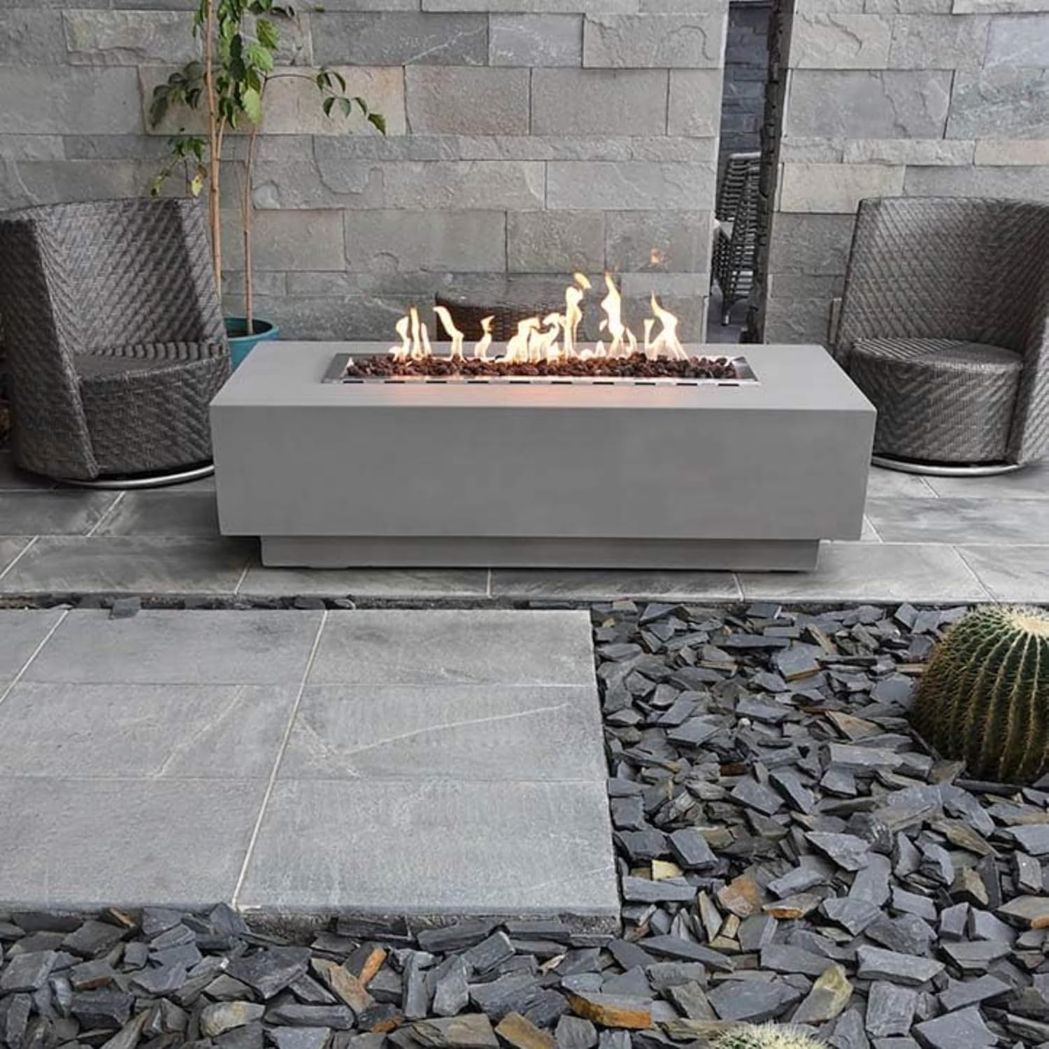 Granville Fire Table Light Grey Propane Gas Fire Pit Modern Outdoor Fire Table with Lava Rocks & Weather-Resistant Finish Stylish Patio Heating Solution