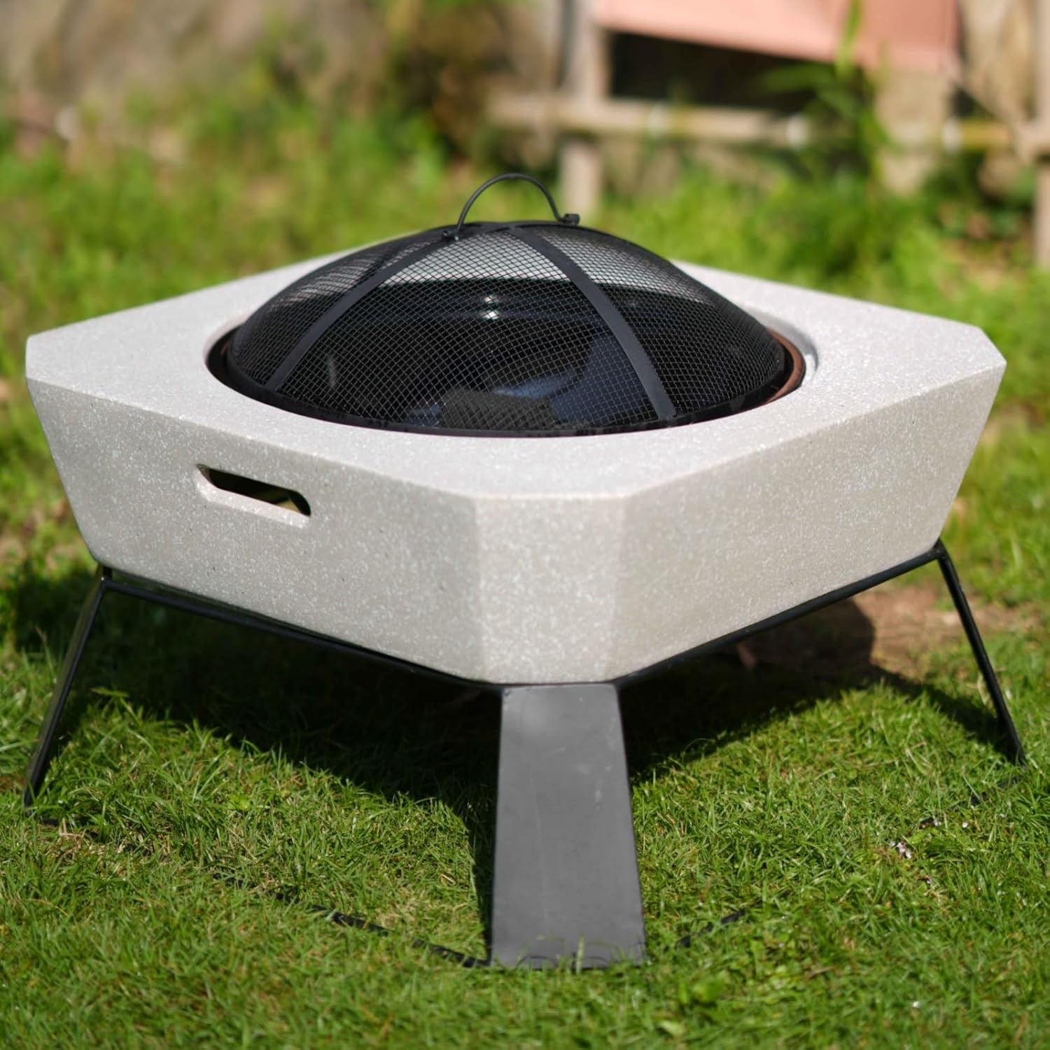 Fire Pits for Outside Wood Burning with Grill,Outdoor Round Firepit with Fire Poker,Spark Screen,2-in-1 Fire Pit for for Bonfire,Patio,Backyard,Garden,Picnic (Grey, 24.41 inch)