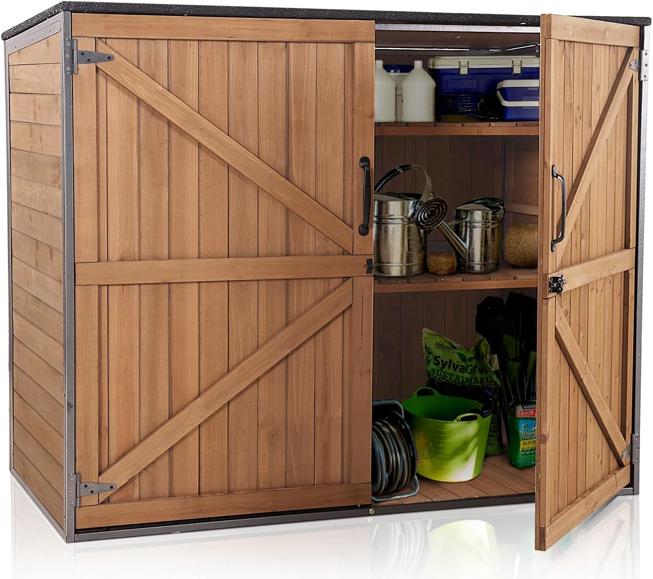 Outdoor Storage Cabinet, Small Garden Shed, Outside Vertical Shed with Waterproof Roof, 33.3 cu.ft for Garden, Garbage Can, Bike, Tool