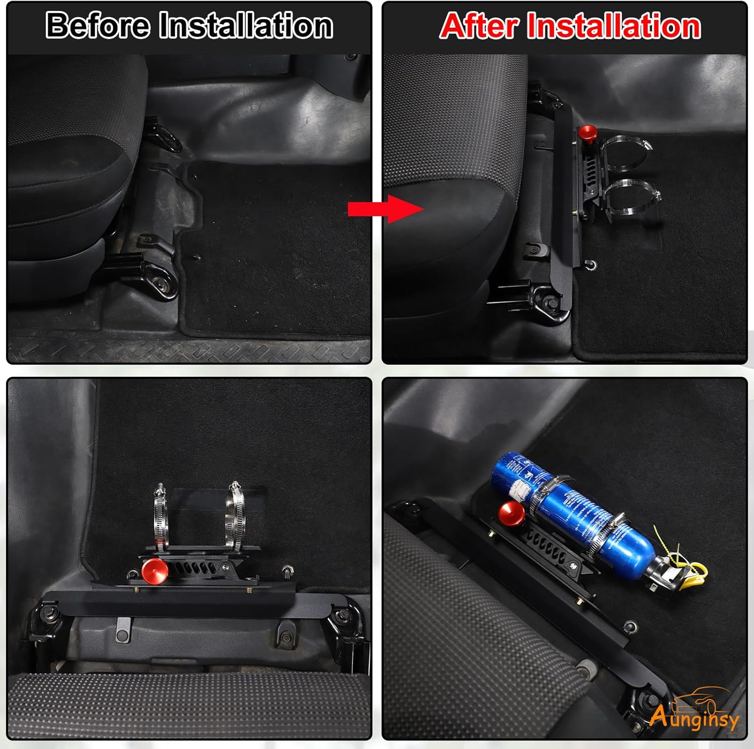 Car Passenger Under Seat Quick Release Roll Bar Fire Extinguisher Mount Bracket Compatible with Toyota FJ Cruiser 2007-2021 Adjustable 2 Clamps Fire Extinguisher Bottle Tie Bracket Billet Accessories