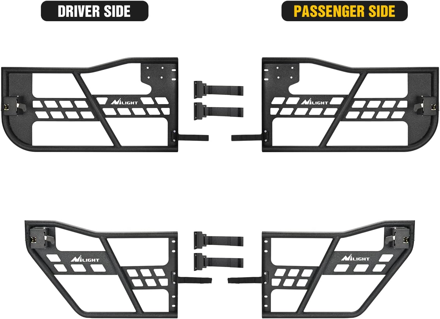 Nilight Off Road Front Rear Tubular Doors with Side View Mirrors Compatible with 2018 2019 2020 2021 2022 2023 2024 2025 Wrangler JL 2020 2021 2022 2023 2024 2025 Gladiator JT 4 Door Only