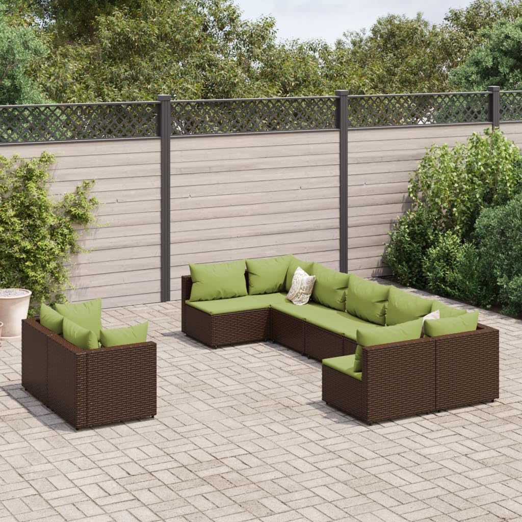 9 Piece Patio Sofa Set with Cushions Brown Poly Rattan,AllWeather Rattan Patio Sofa Set: Comfortable Outdoor Seating with Modular Design Furniture Sets for Patio, Lawn & Garden