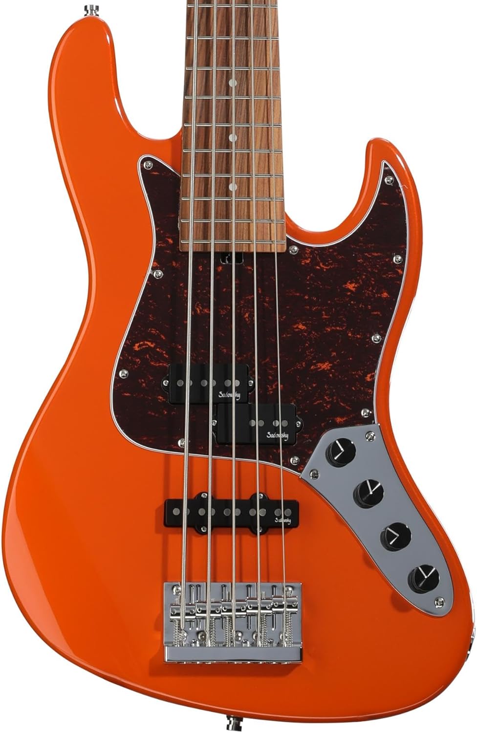 Sadowsky MetroExpress Hybrid P/J 5-string Bass Guitar - Solid Candy Apple Orange Metallic, Morado Fingerboard