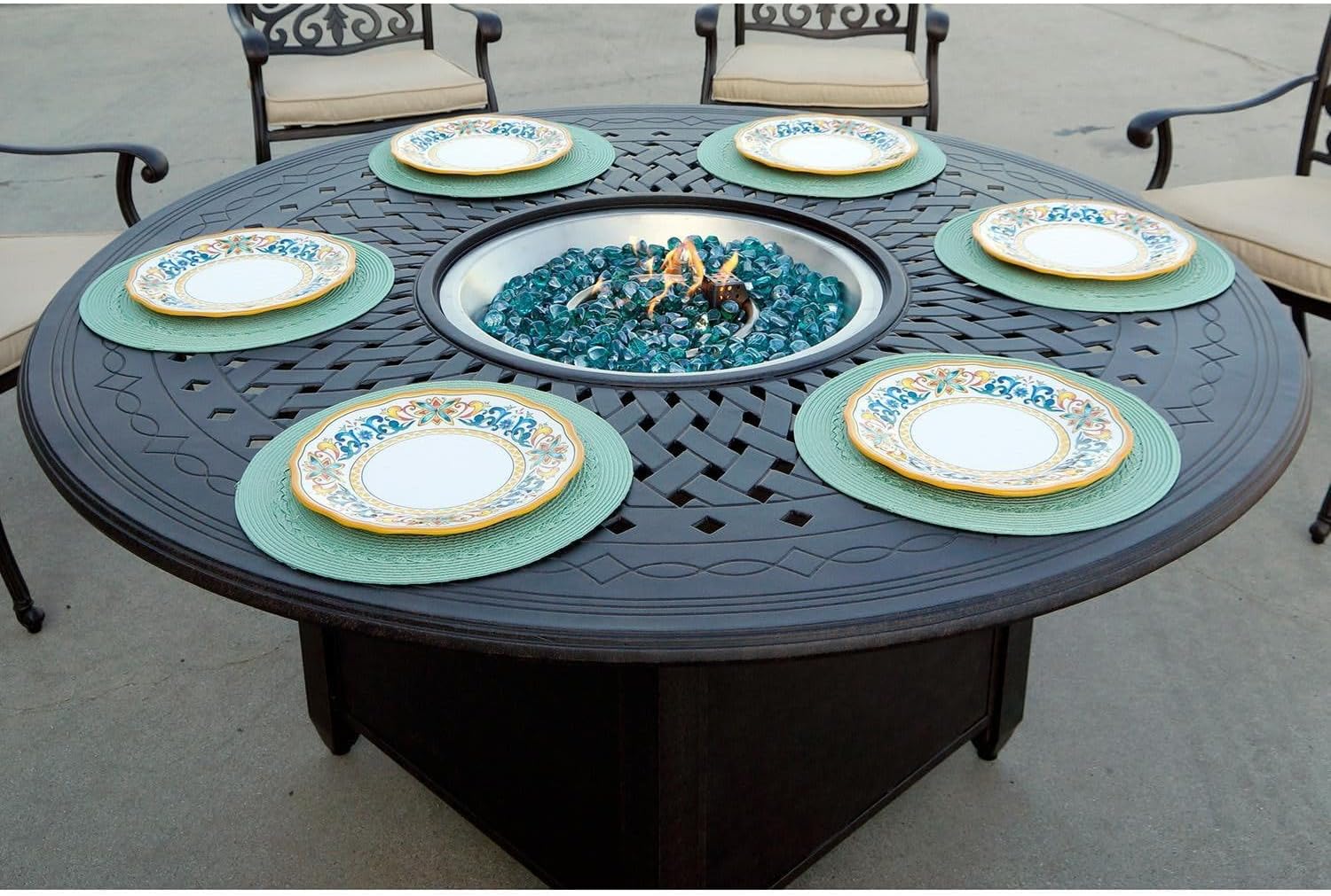 Darlee AC Series 60-Inch Round Propane Fire Pit Dining Table