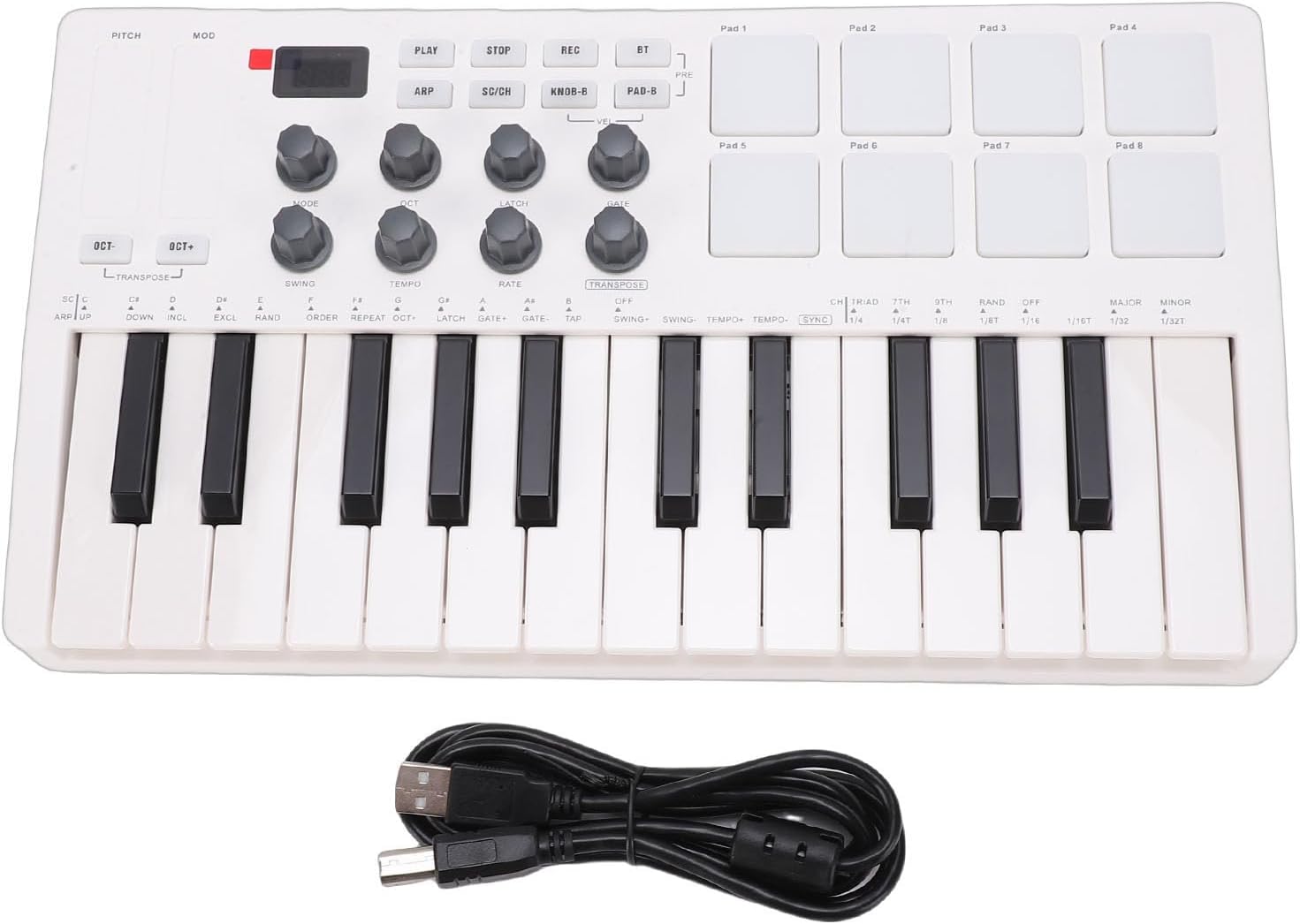 GOWENIC 25 Key MIDI Keyboard Controller with 8 Backlit Drum Pads 8 Knobs, Portable Beat Maker Machine, Music Production Software for Computer Recording, Music Production