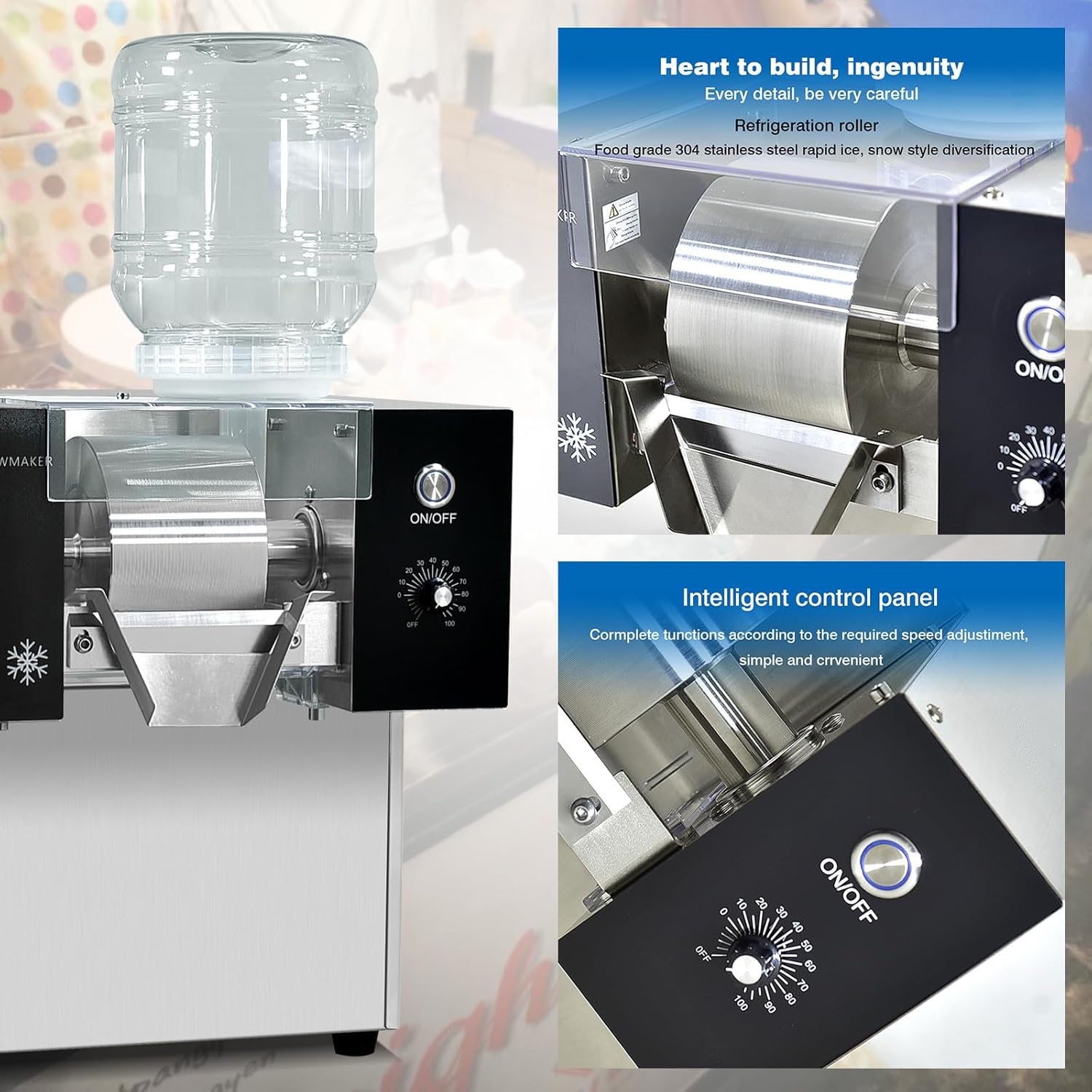 Kolice Automatic Electric Ice Shaved Machine, Snowflake Ice Shaver, 198lbs/day Snowflake Ice Machine, Air Cooling for Home, Parties, Food Truck, Restaurant, Milktea Shops,etc