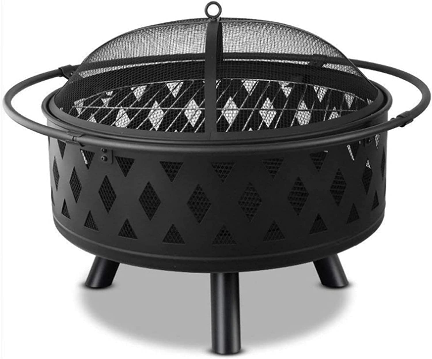 BBQ Grill Outdoor Outdoor Fire Pits, Round Steel Fire Bowl w/Grate Grill, Cover, Stove Ring, Portable Heating Basin, Garden Patio Heater, Camping BBQ Fire Pit