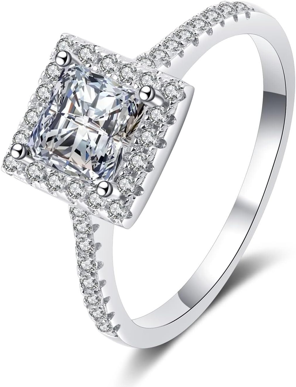 Lab Diamond Engagement Ring, Womens Ring 14K/18K White Gold Square Silver Fashion Jewelry for Wife Size 4-10