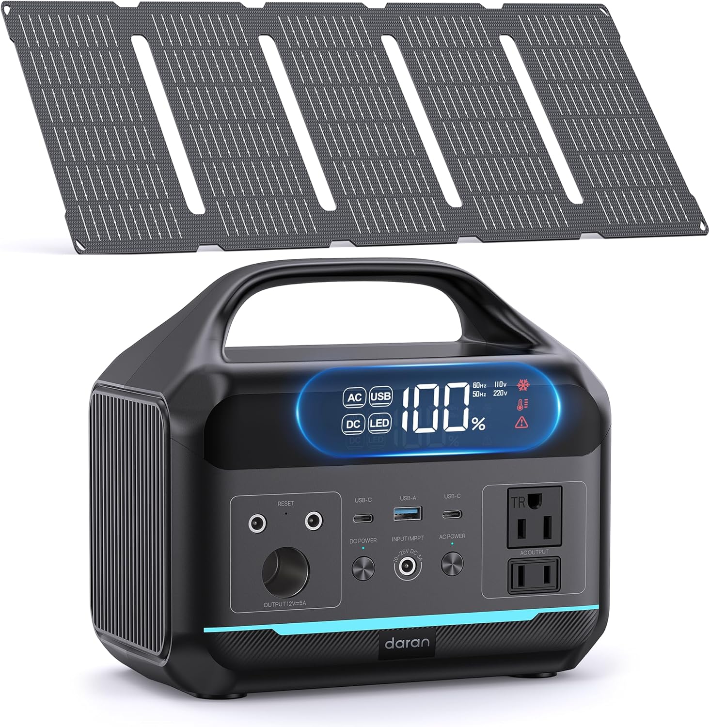 Solar Generator with Panels Included - Portable Power Station 300W with 30W Solar Panel, 192Wh(60000mAh) LiFePO4 Battery, Power Bank 8-Port Design w/2 AC Outlets for Home,Laptop, RV,Hurricane,Camping