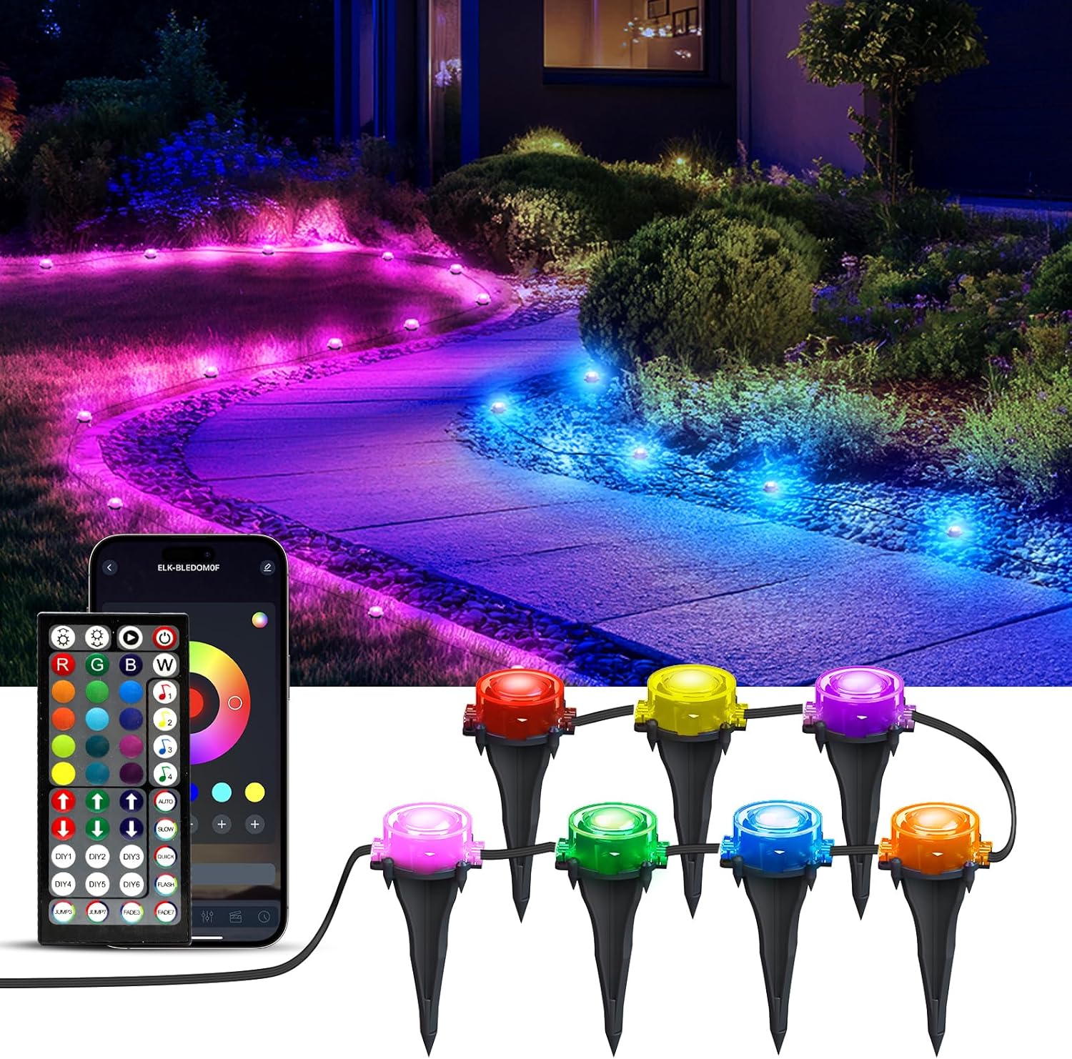 IVRICH Outdoor Ground Lights, 200ft Smart RGB Outdoor Light with Color Changing, Remote & App Control, IP68 Waterproof, Music Sync, Timer Function, Pathway Lights Patio Deco for Lawn Yard Garden
