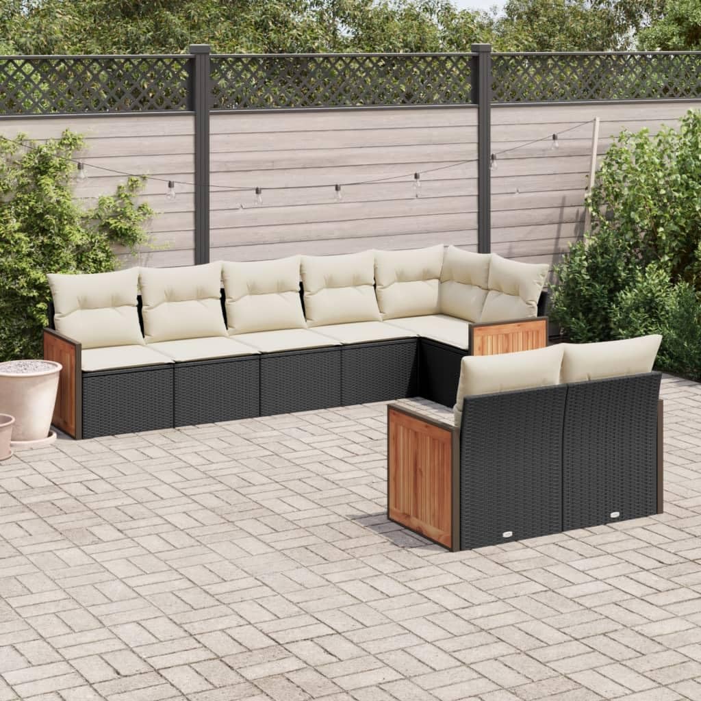 8-Piece Modular Garden Sofa Set Black, Durable Poly Rattan and Steel Outdoor Furniture with Removable Cushions and Built-in Storage for Patio Backyard