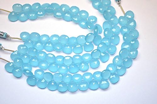 13 inch Natural Beads Strand of 10mm Faceted Heart Blue Chalcedony Quartz Gemstone briolletes Beads for DIY Jewelry - Necklace, Bracelet, Earring, Ring.