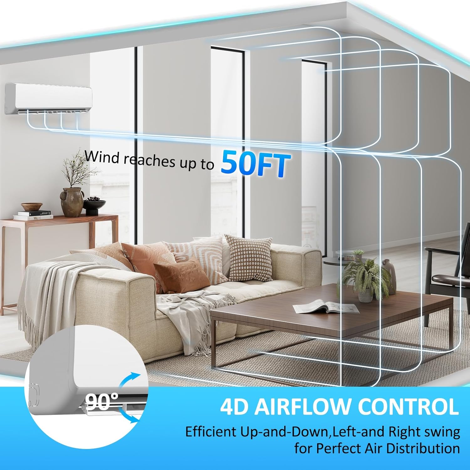 18000 BTU Mini Split Air Conditioner & Heater, 19 SEER2 230V Inverter Ductless Wall-Mounted AC Split Unit with Pre-Charged Condenser Cools Room Up to 1250 Sq.Ft, Heat Pump & Installation Kits