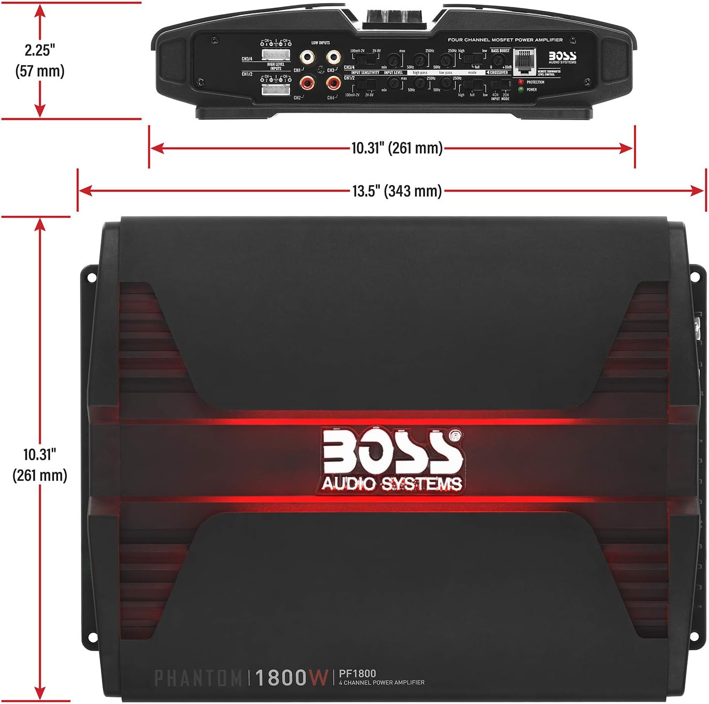 BOSS Audio Systems PF1800 4 Channel Car Amplifier - 1800 Watts, Full Range, Class A-B, 2-4 Ohm Stable, Mosfet Power Supply, Bridgeable