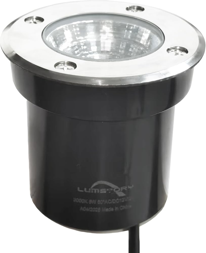 LumStory Lights Low Voltage Led Landscape 5W 12V 24V In-Ground Well Light 3000K Warm White Waterproof Outdoor Spotlights for Garden, Pathway, Driveway, Deck(1 Pack with Wire Connector)