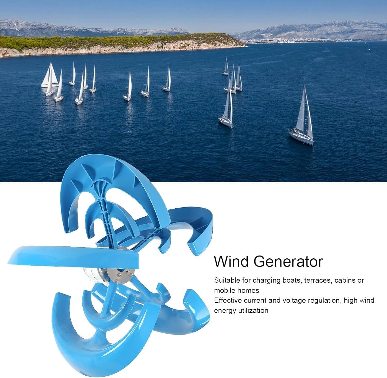 12V Blue Three-Phase Permanent Magnet Wind Generator, DIY Vertical Axis Wind Turbine Model, Renewable Energy Power Generator for Home Use