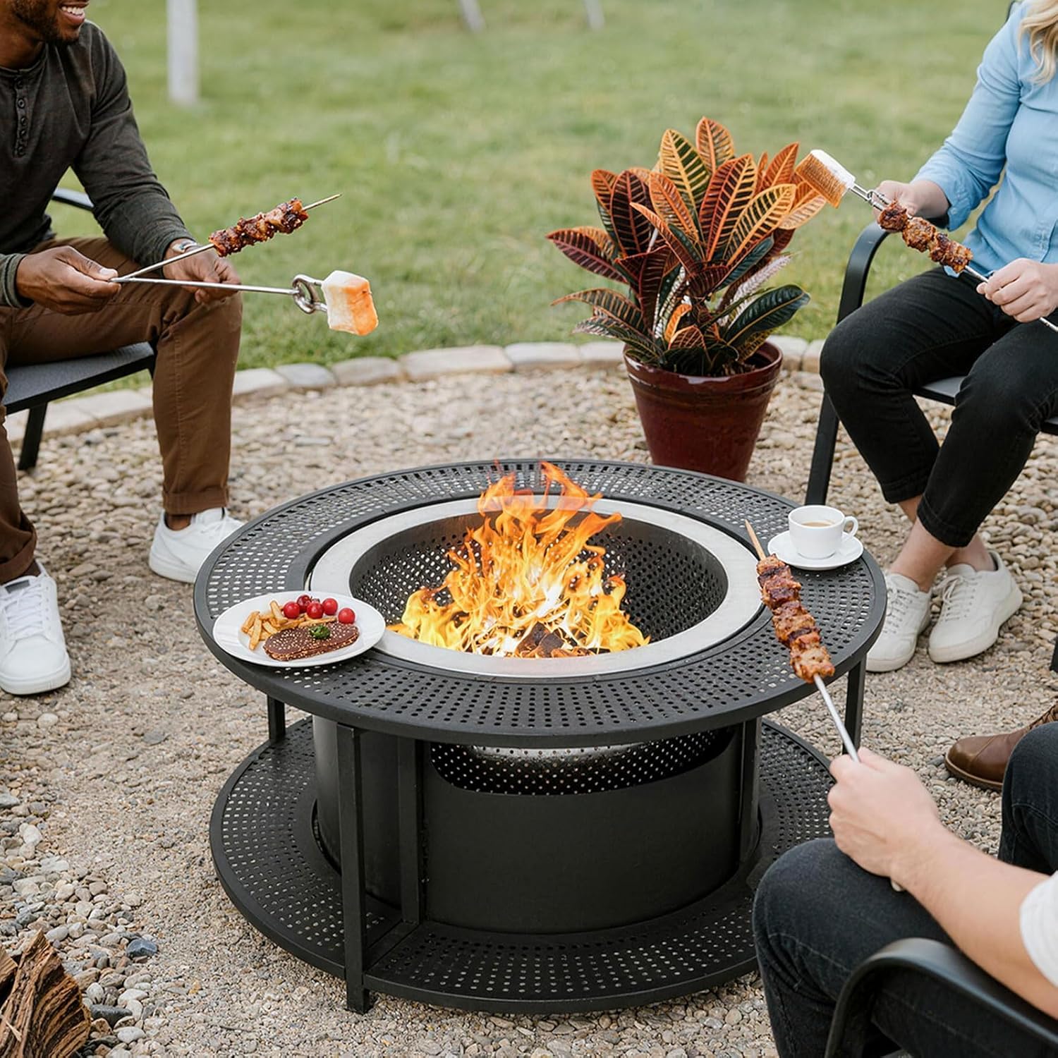 ALAULM 37 Inch Smokeless Fire Pit Tabletop, Stainless Steel Wood Burning Firepit for Outdoor Patio, Includes Weather-Resistant Cover