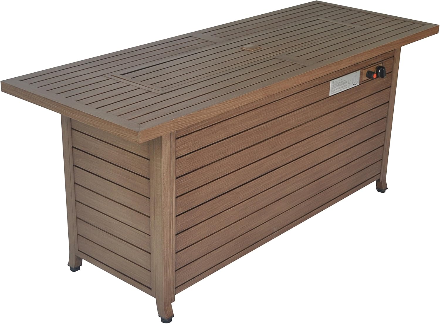 Legacy Heating 59 in. x 21 in. Rectangle Extruded Steel Propane Fire Table with Wind Glass, Cover and Lid-Natural Wood Look CDFP-S-Cbwood