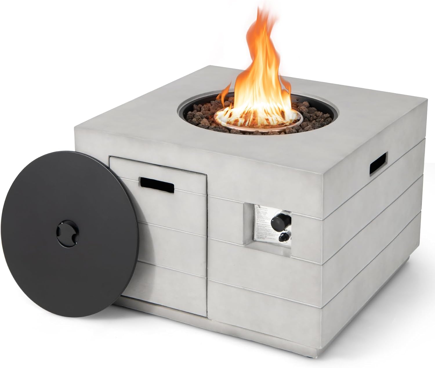 Giantex Outside Fire Pit Table - 50,000 BTU Outdoor Square Propane Fire Table, Gas Fire Tables w/Lid, Lava Rocks, Stainless Steel Burner, Water-Proof Cover, 34