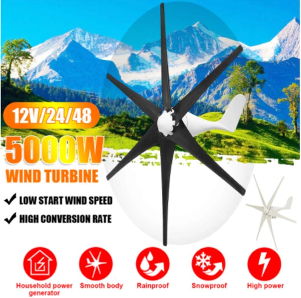 White/Black Wind Generator 12V/24V/48V 5000W 6 Blade Wind Turbine Generator Home Wind Power Generator Windmill