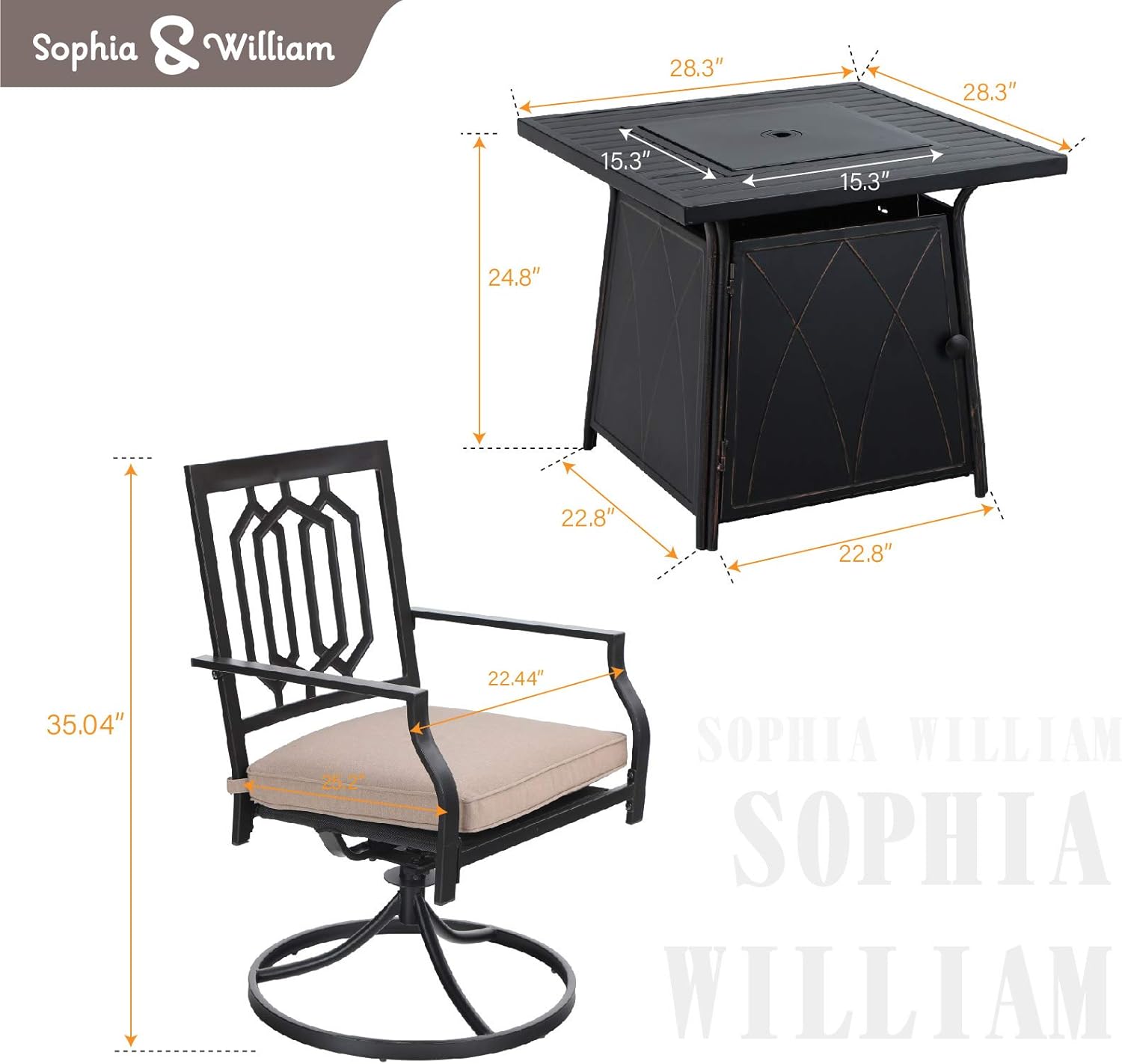 Sophia & William 5 Pieces Patio Dining Set with Gas Fire Pit Table Outdoor Patio Furniture 28