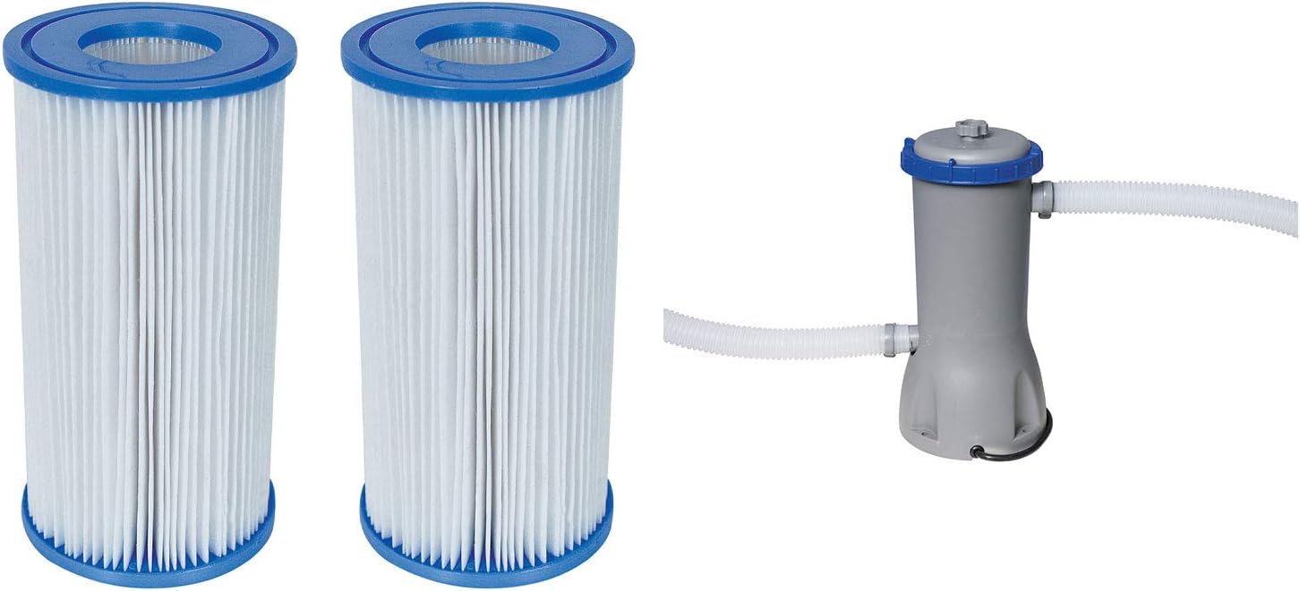 Bestway 1000 GPH Above Ground Swimming Pool Filter Pump 110-120V includes GFCI, Two Hoses, and Type III/A Replacement Filter Cartridges, 2 Pack