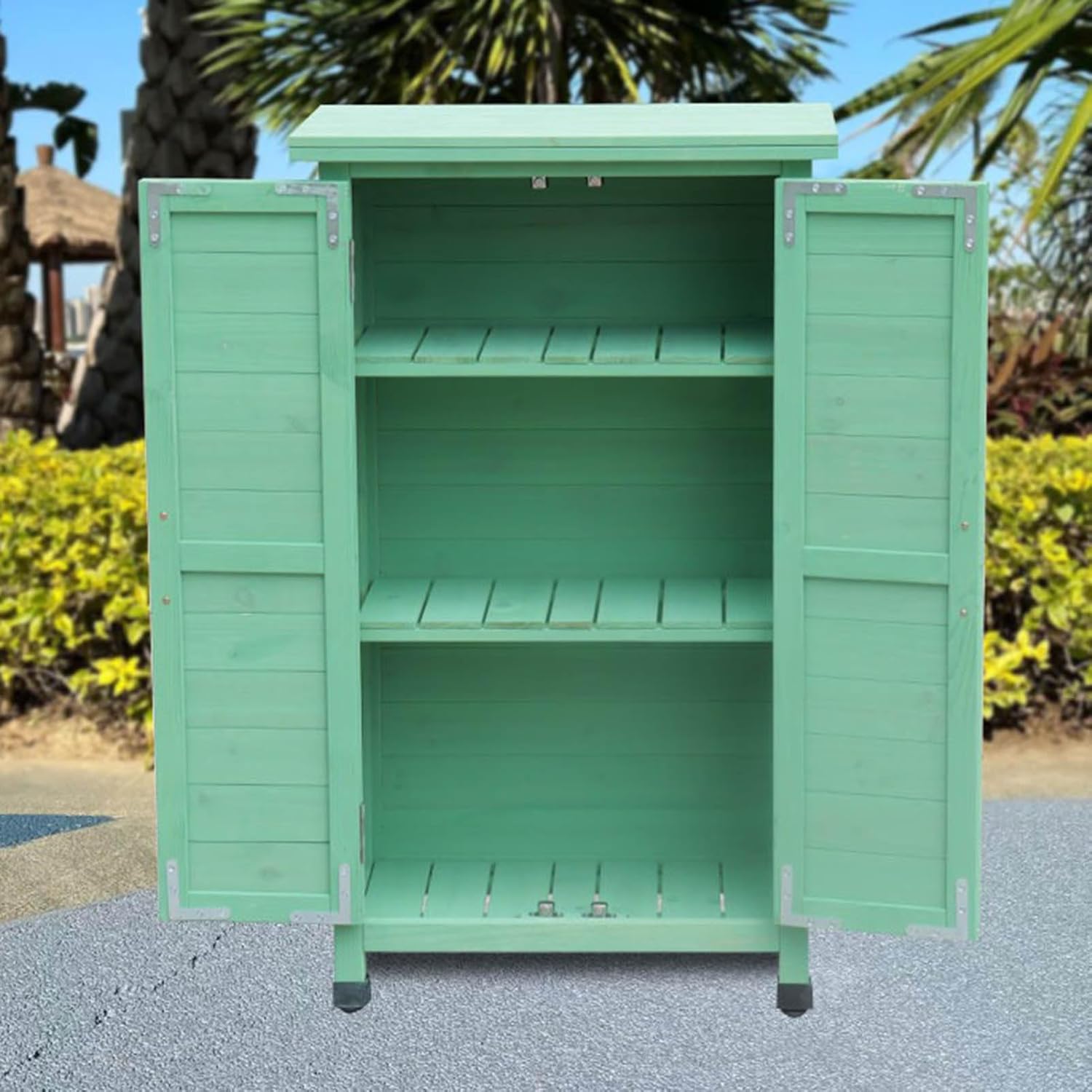 Outdoor Garden Patio Wooden Storage Cabinet, weatherproof Potting Bench Table Yard Lawn Tool Shed,Backyard Furniture Wood Workstation, for Deck/Greenhouse/balcony