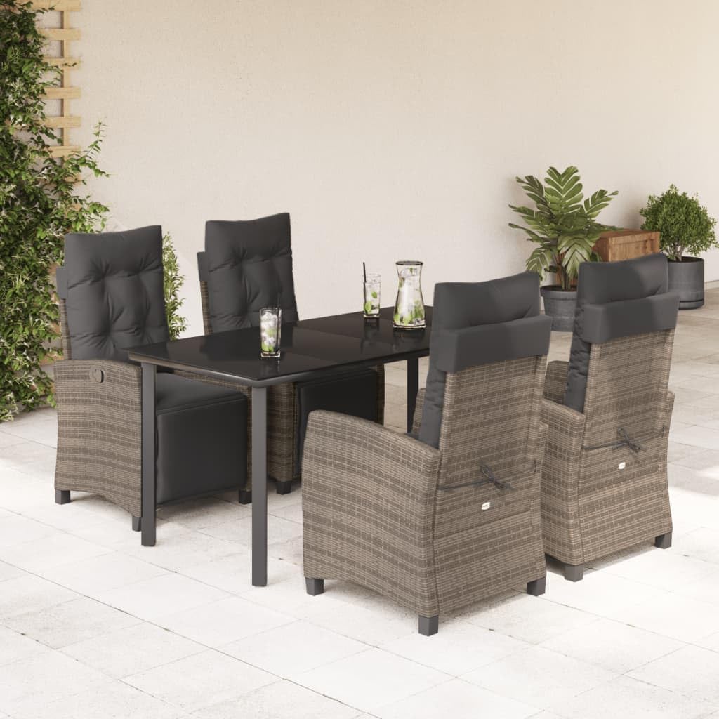 5 Piece Patio Dining Set with Cushions Gray Poly Rattan Garden Furniture