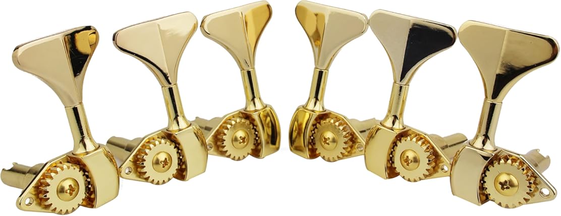 Guyker Bass Machine Head (3R + 3L) - 1:20 Ratio Open Gear Tuners Tuning Key Pegs Replacement for Electric Jazz Guitar Bass or Precision Instruments - golden
