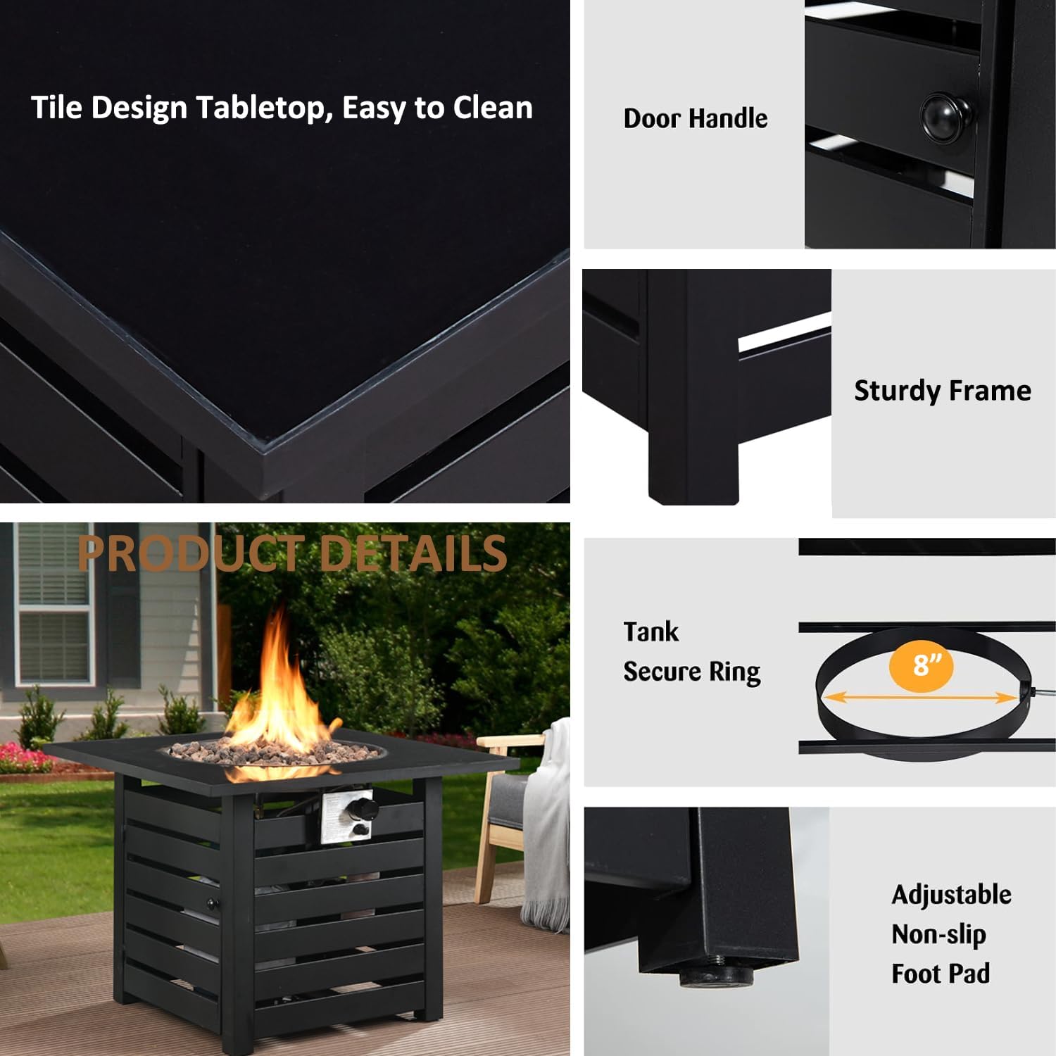 MONDAWE 32 Inch Fire Pit Table, 50,000 BTU Auto-Ignition Propane Fire Pit Table, Outdoor Gas FirePit with Waterproof Cover, CSA Certified Fire Table for Outside Paito/Garden/Backyard, Black