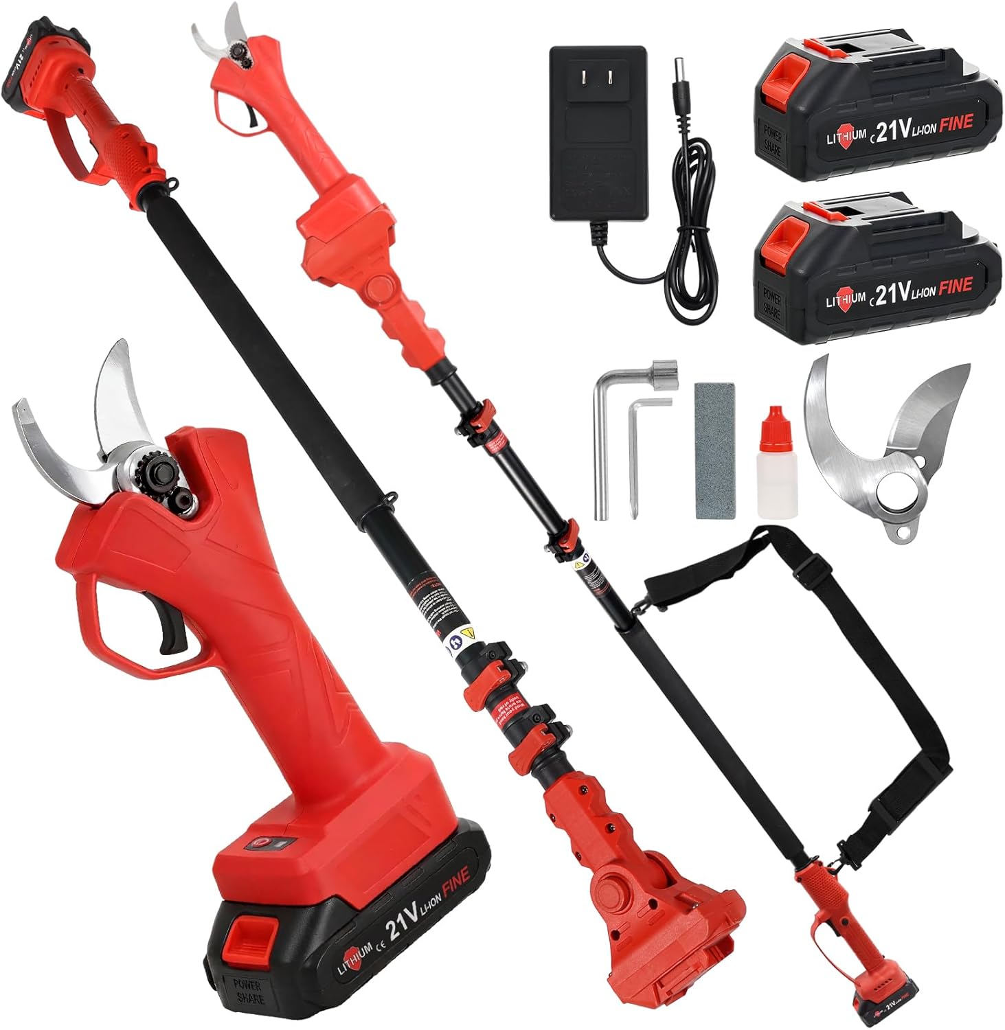 Brushless Electric Pruning Shears Cordless, Pole Pruners for Tree Trimming, Electric Tree pruner Cutter with 2*21V 4000mAH Batteries,15FT Telescoping Rod,1.2 Inch Cutting Diameter, with Replace Blade