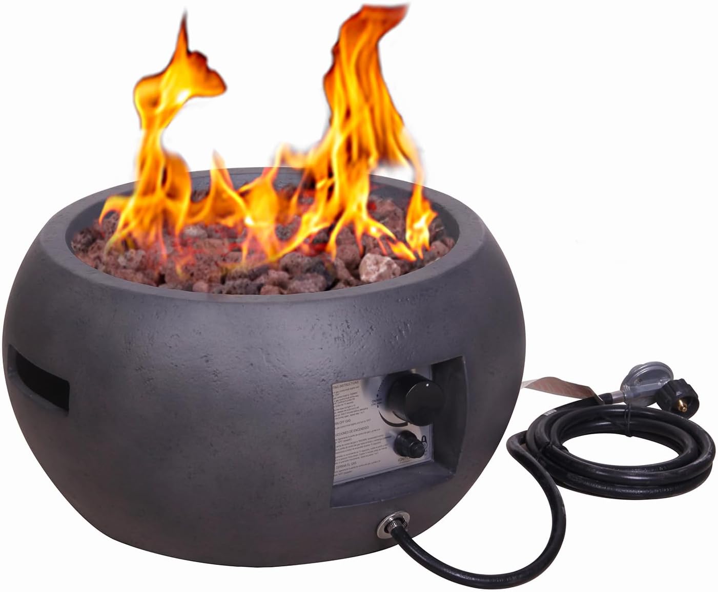 Product Faux Concrete Texture Round Dark Propane Outdoor Fire Pit, Black