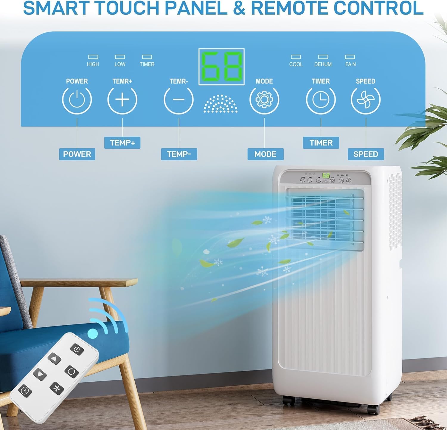 10000 BTU 3-in-1 Portable Air Conditioner with Dehumidifier and Fan, Ultra Quiet Operation, Remote Control, Window Kit Included for Rooms up to 450 Sq Ft Ideal for Bedroom Office Dorm