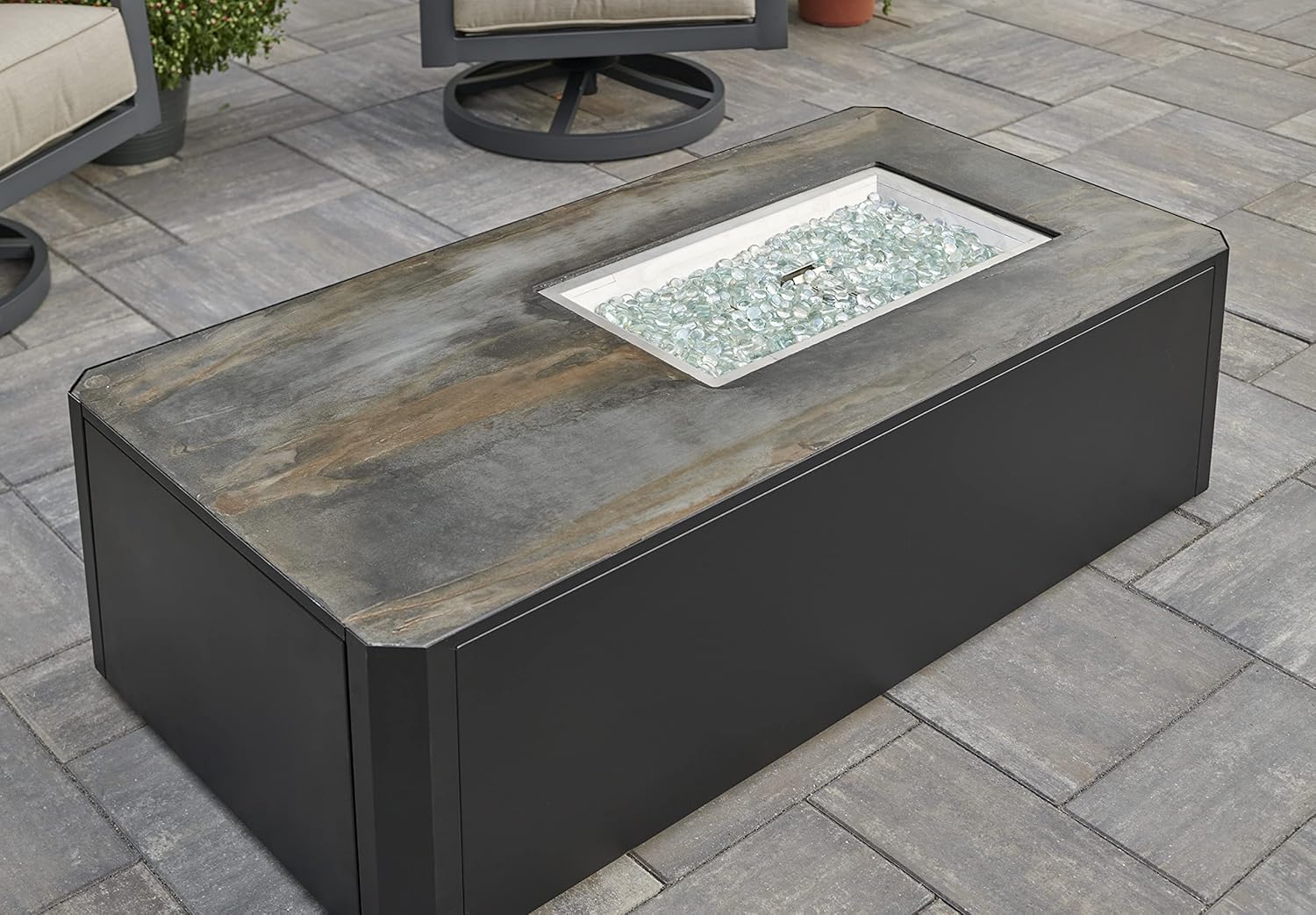 Outdoor GreatRoom Co Propane Fire Pit Table - Kinney Gas Fire Pits for Outside Patio - 55 Inch Rectangular Firepit Fire Table with Matching Tabletop Cover, Metal Base, 80,000 BTU