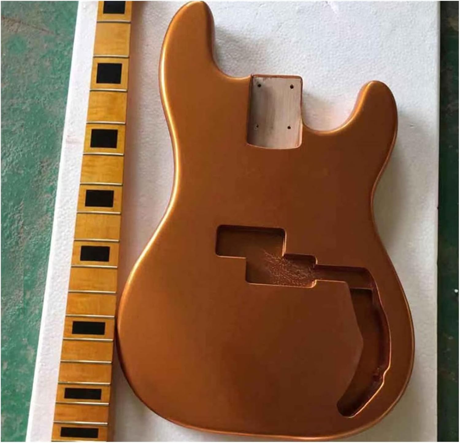 FLFL Guitar Kit Alder Wood P Bass Body and Bass Maple 20 Fret Neck with Stainless Steel Frets Unfinished Guitar Kit