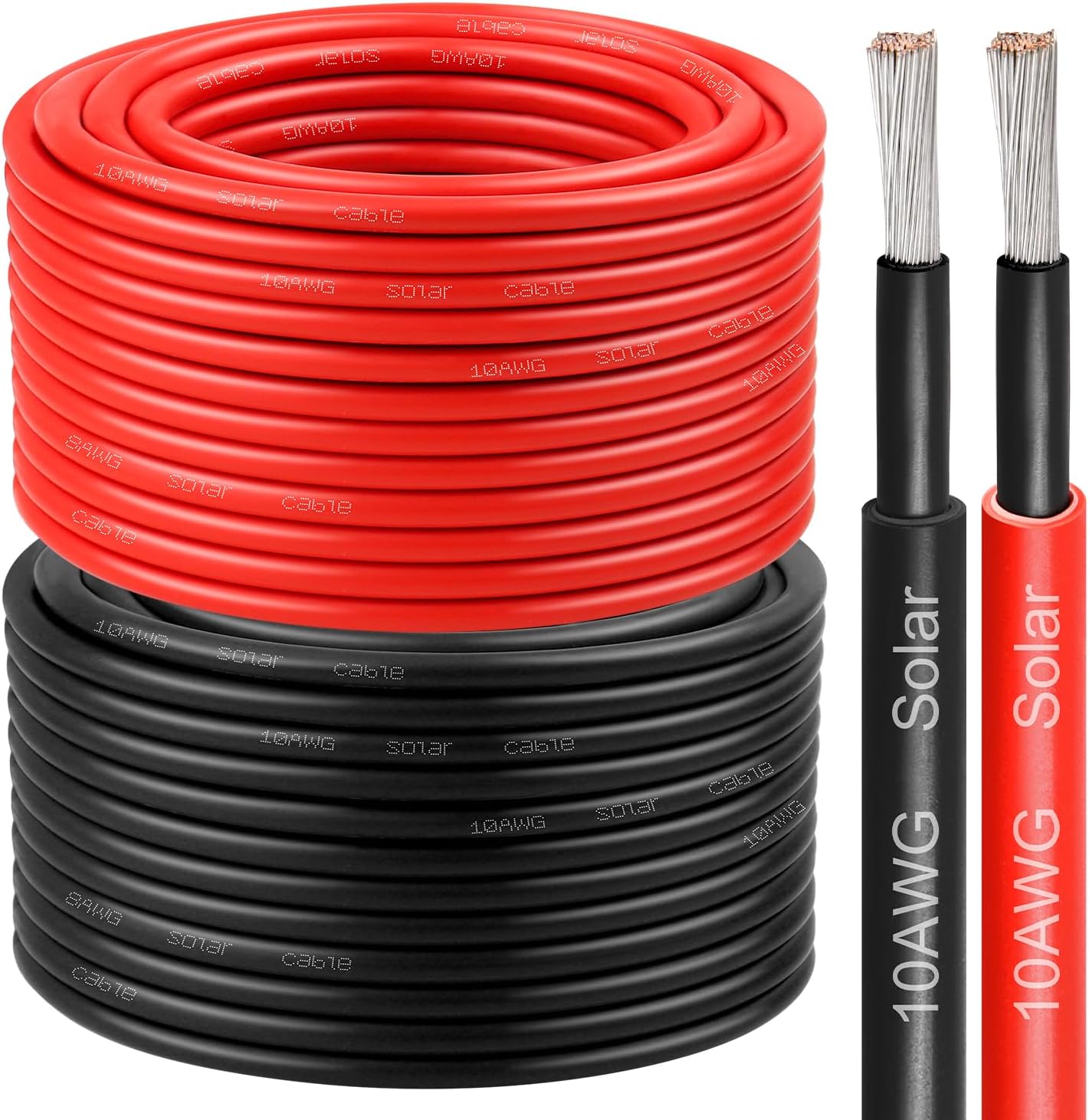 10 AWG Solar Cable 100FT Red + 100FT Black Tinned Copper Wire, 10 Gauge Solar Panel Wire for RV, Automotive, Trailer, Marine, Outdoors