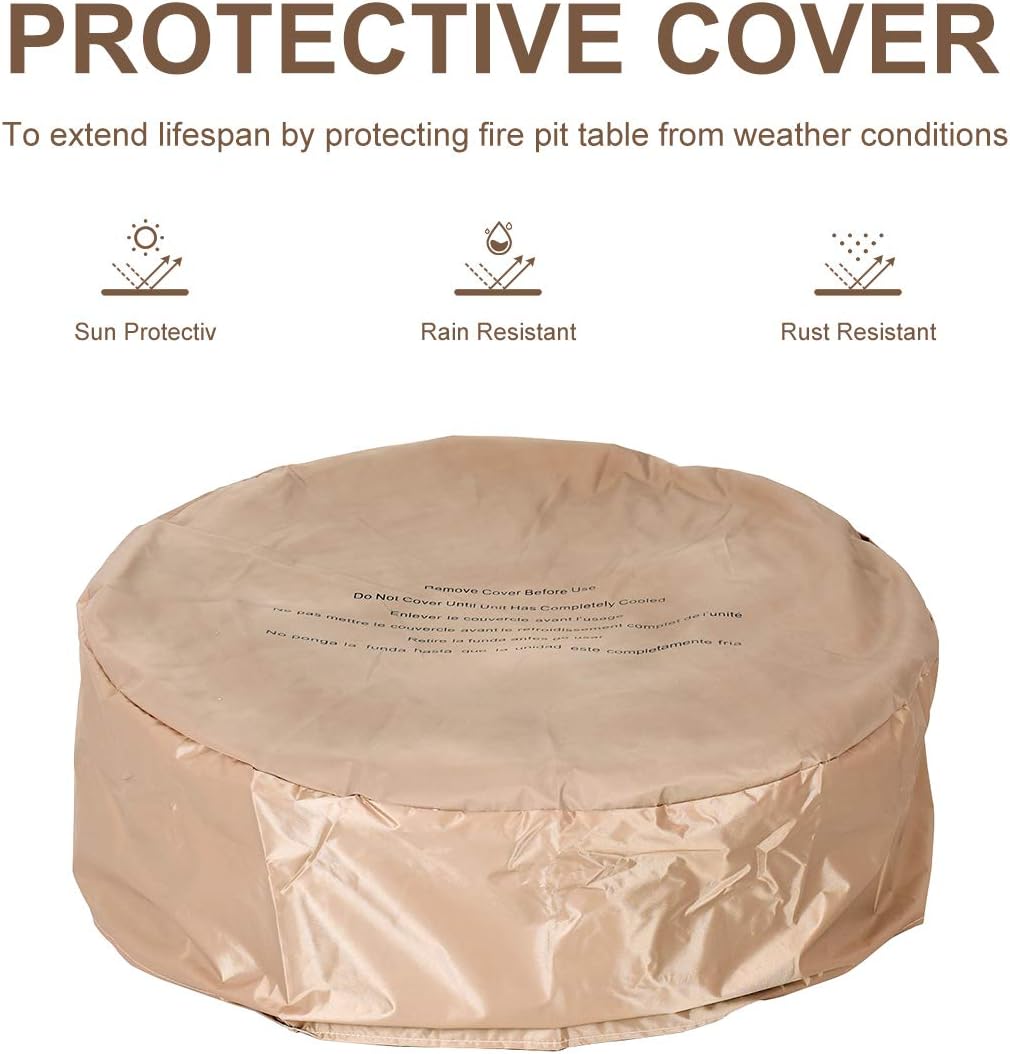 COSTWAY 28-Inch Gas Fire Pit 40,000 BTU Propane Fire Pit Outdoor with Natural Stone, Cover, Stainless-Steel Gas Burner w/Electronic Ignition Lava Rock, ETL Certification, Brown