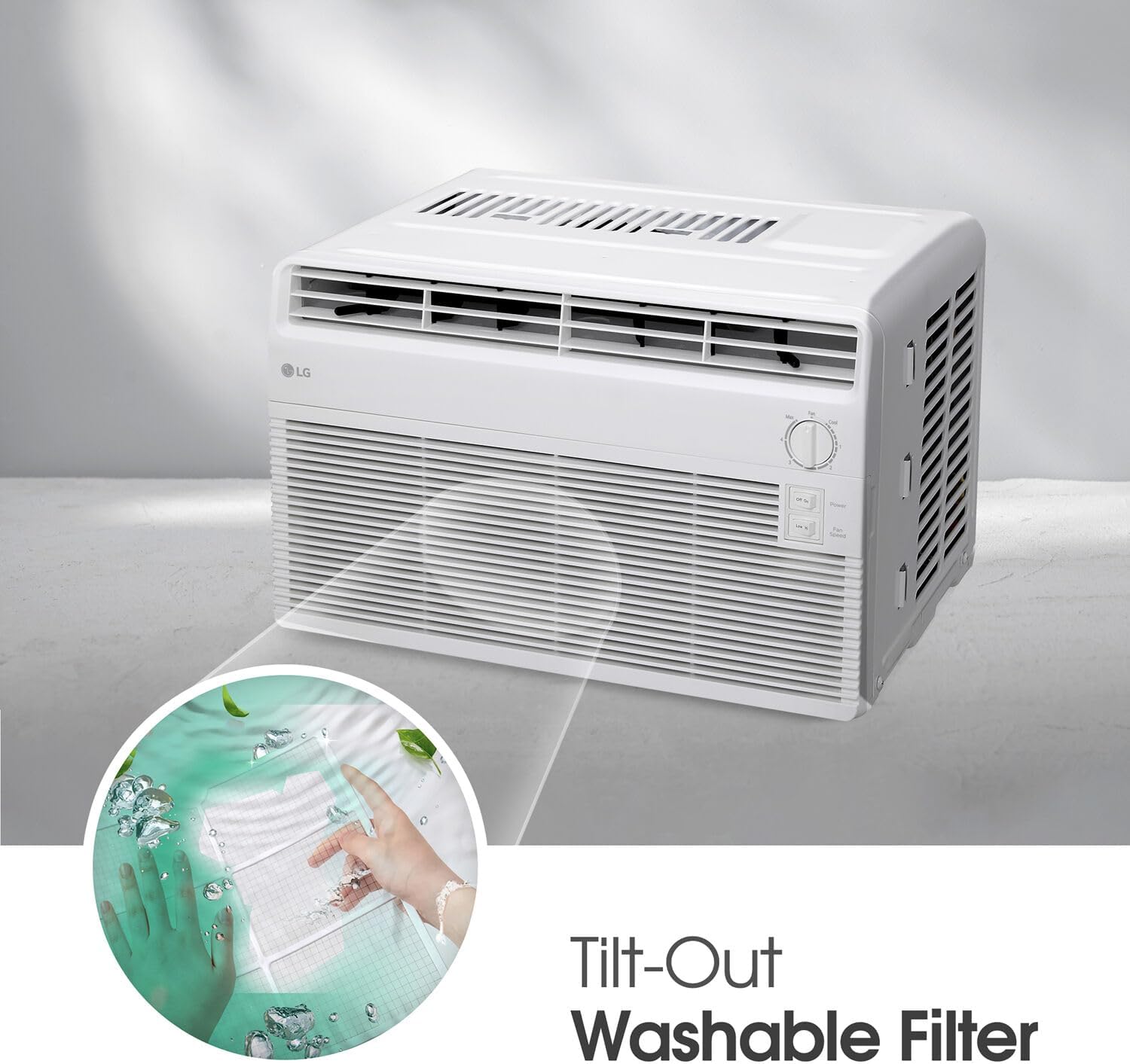 LG 5,000 BTU Window Air Conditioner, Cools 150 Sq.Ft. (10' x 15' Room Size), Quiet Operation, 2 Cooling & Fan Speeds, 2-Way Air Deflection, Washable Filter, 115V