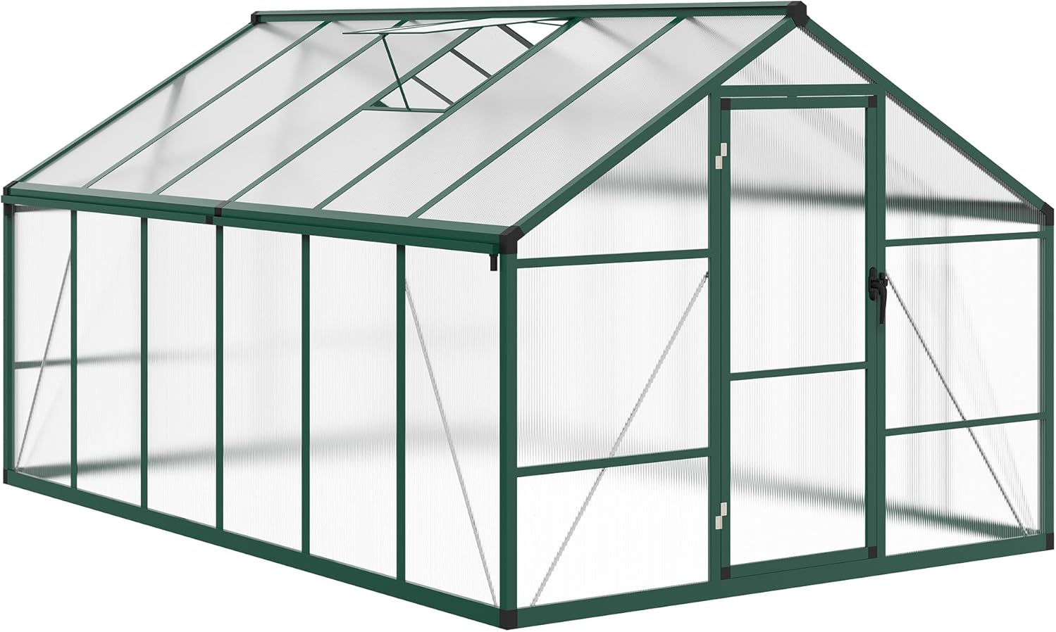 8x12 FT Polycarbonate Greenhouse for Outdoors, Heavy Duty Aluminum Frame, Single Swing Door, Adjustable Vent Windows, Walk-in Green House for Garden, Backyard, Patio, Lawn, Green