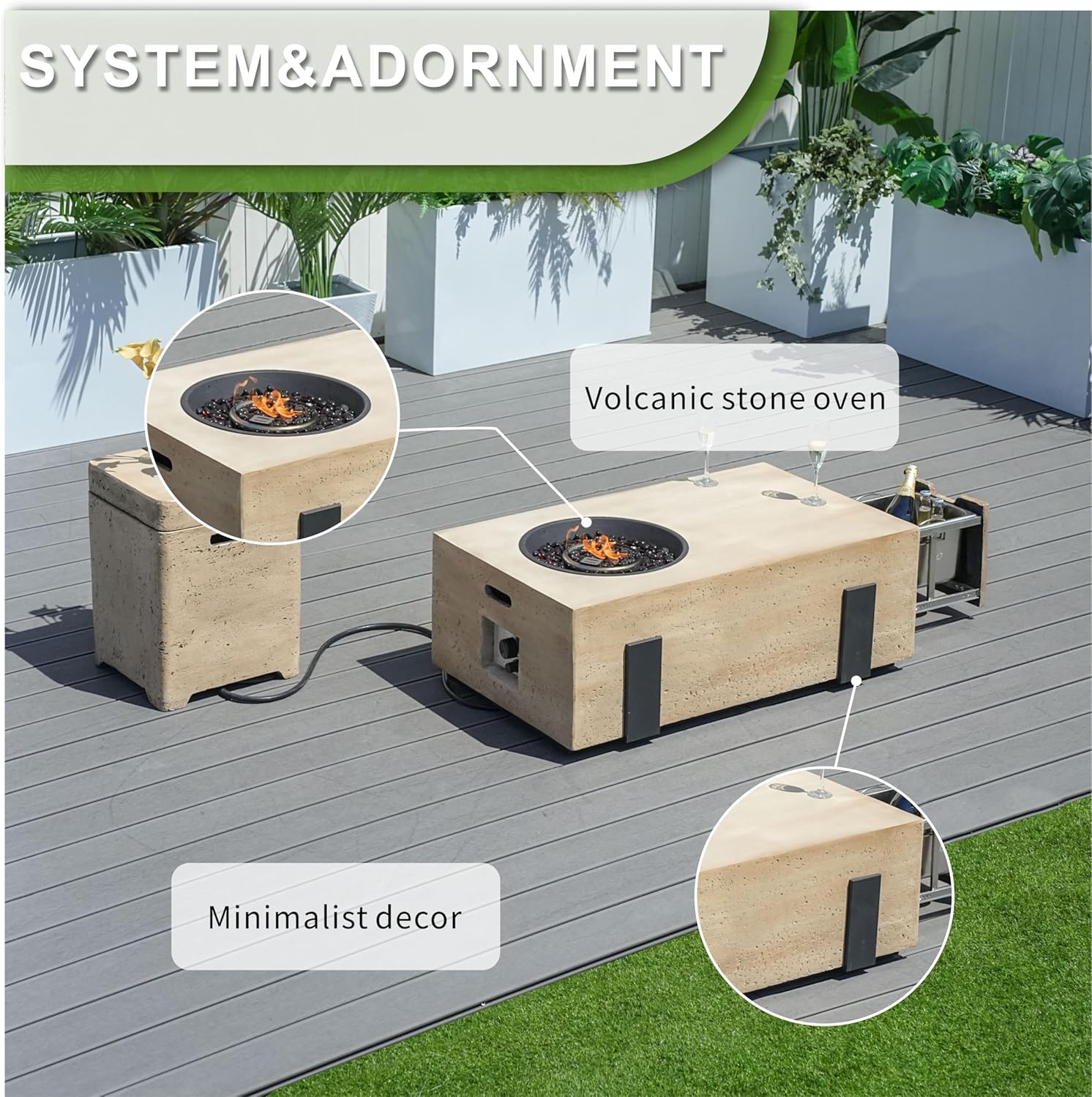 2 Piece 42-Inch Outdoor Fire Pit Table with 40,000 BTU Propane Gas, 3 in 1 Fire Pit, Baking Sheet, Wind Guard & 16-Inch Tank Side Table for Garden, Backyard, Deck & Pool, Brown