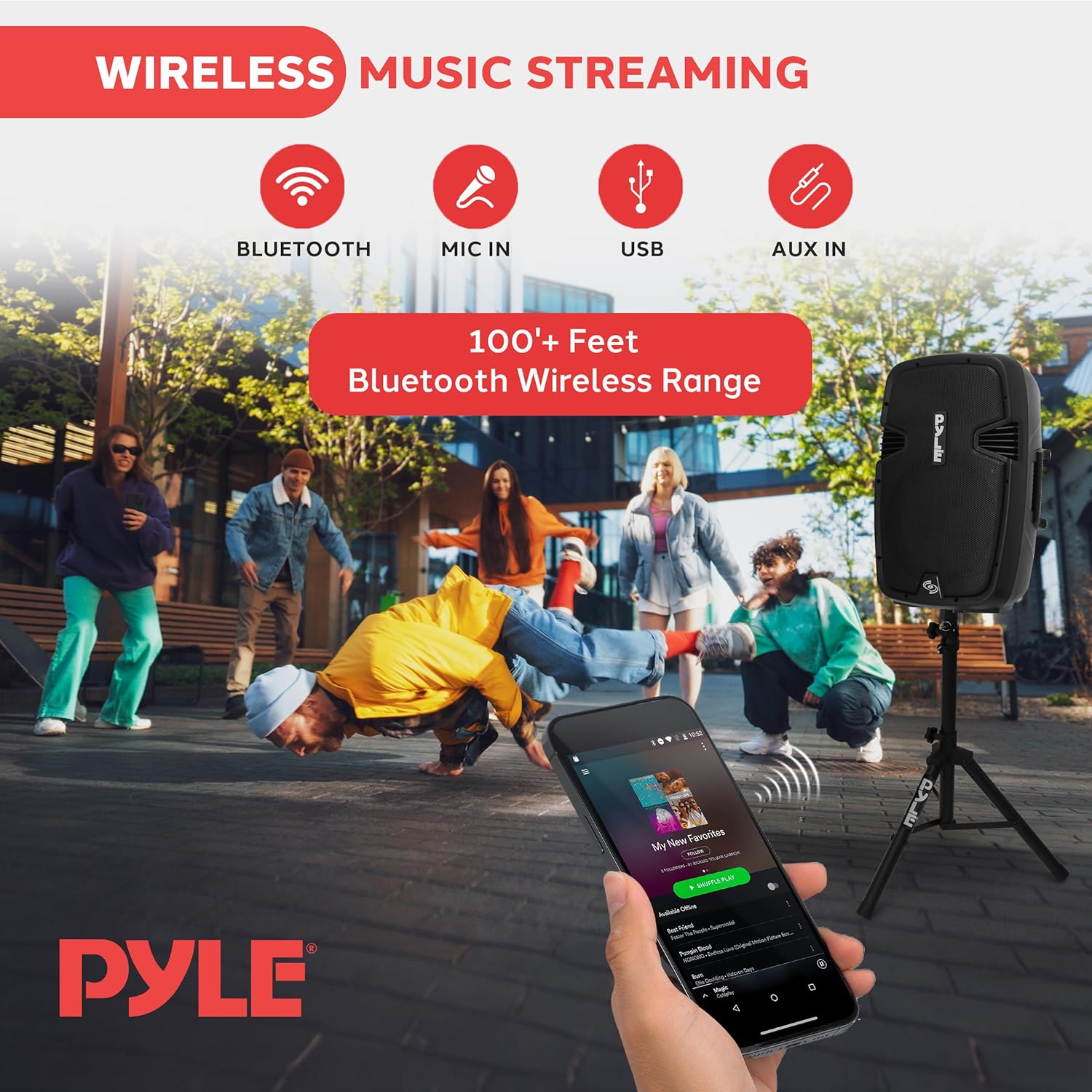 Pyle Wireless Portable PA System Kit - 1800W Peak, Bluetooth Compatible, Active + Passive Pair For Indoor / Outdoor Sound, Multiple Inputs-USB SD AUX XLR RCA, Comes With 2 Stands, Wired Mic, Remote