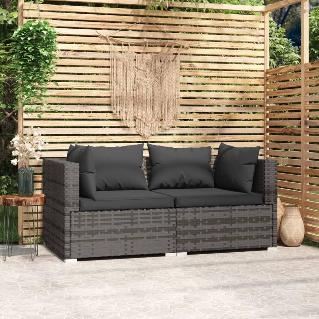 Patio Set Patio Loveseat with Cushions Gray Poly Rattan