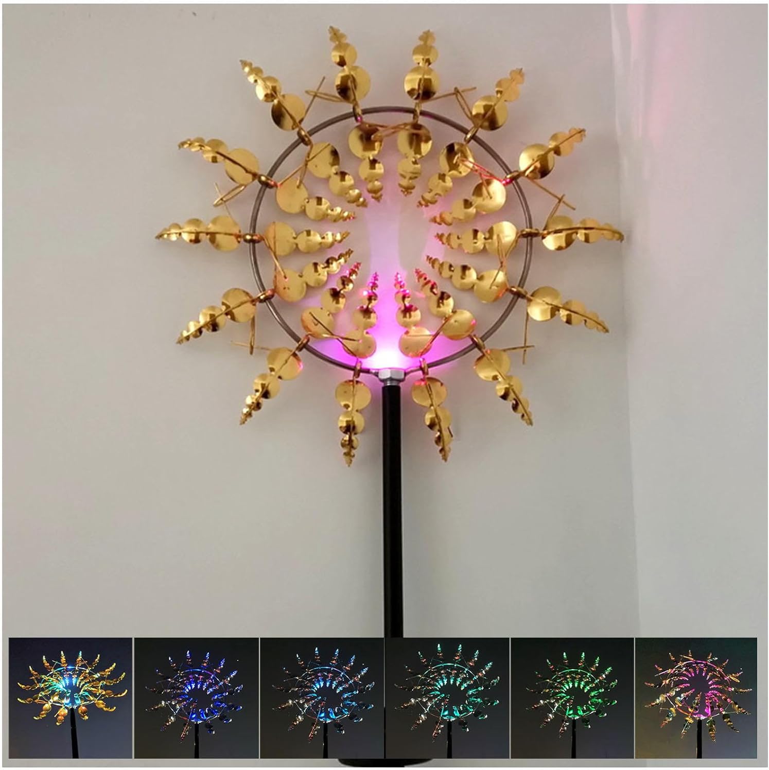 Solar Magic Windmill, Garden Spinner 3D Wind Powered, 13.4 x 71in Wind Streamer,Gold