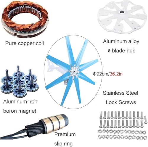16000W Wind Turbine Kit - 8 Blades, 12V/24V/48V Off-Grid Power Generator for Boat, Caravan, Motorhome, Lighting, Shed, Log Cabin - Efficient Solar Wind Power Solution