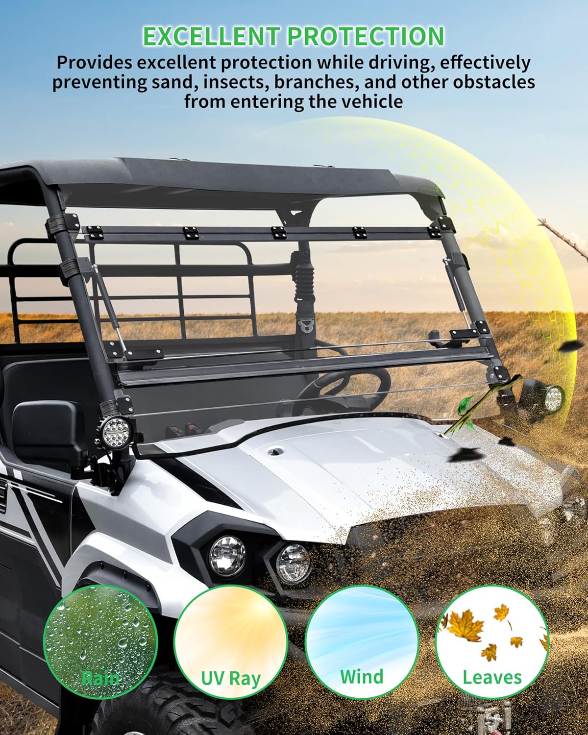 3-IN-1 Front Flip Up Windshield for Kawasaki MULE PRO MX 2019-2026 Accessories, 1/5