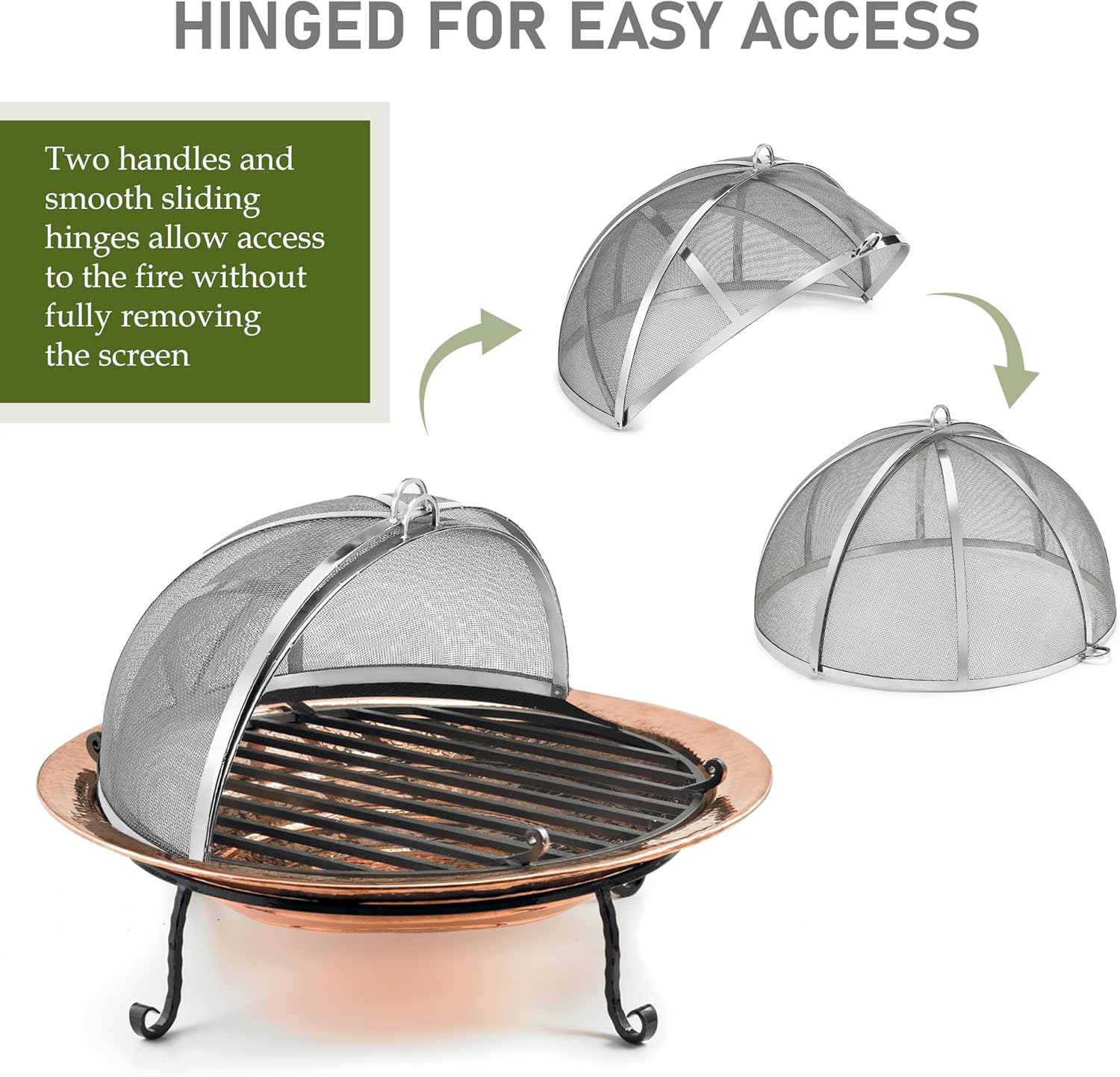 Good Directions Heavy Duty Fire Pit Spark Screen with Lifter, Stainless Steel, Hinged for Easy Access, 29 Inch Diameter