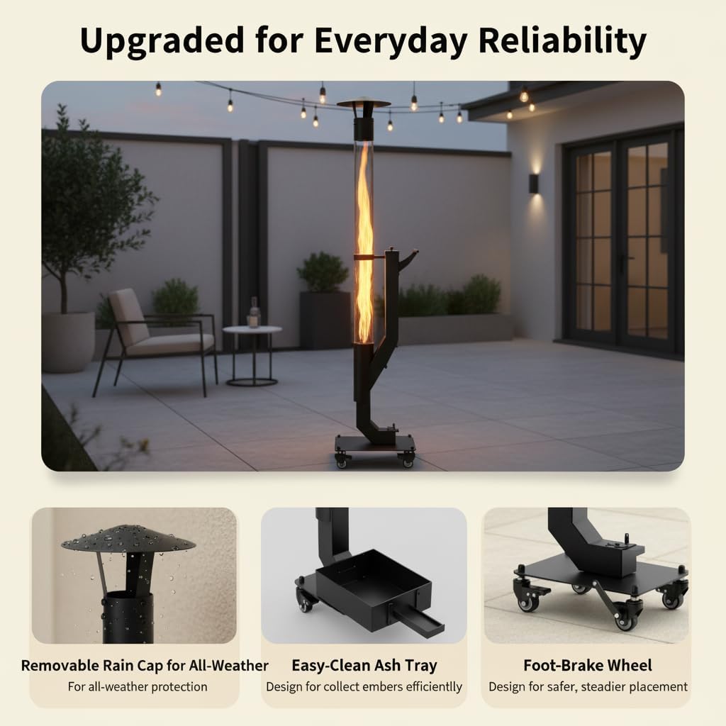 yoyomax Wood Pellet Patio Heater, Outdoor Pellet Heater, Portable Wood Pellet Fire Pit with Ash Tray Patio Rocket Stove for Backyard Camping Garden Balcony, PH08PRO