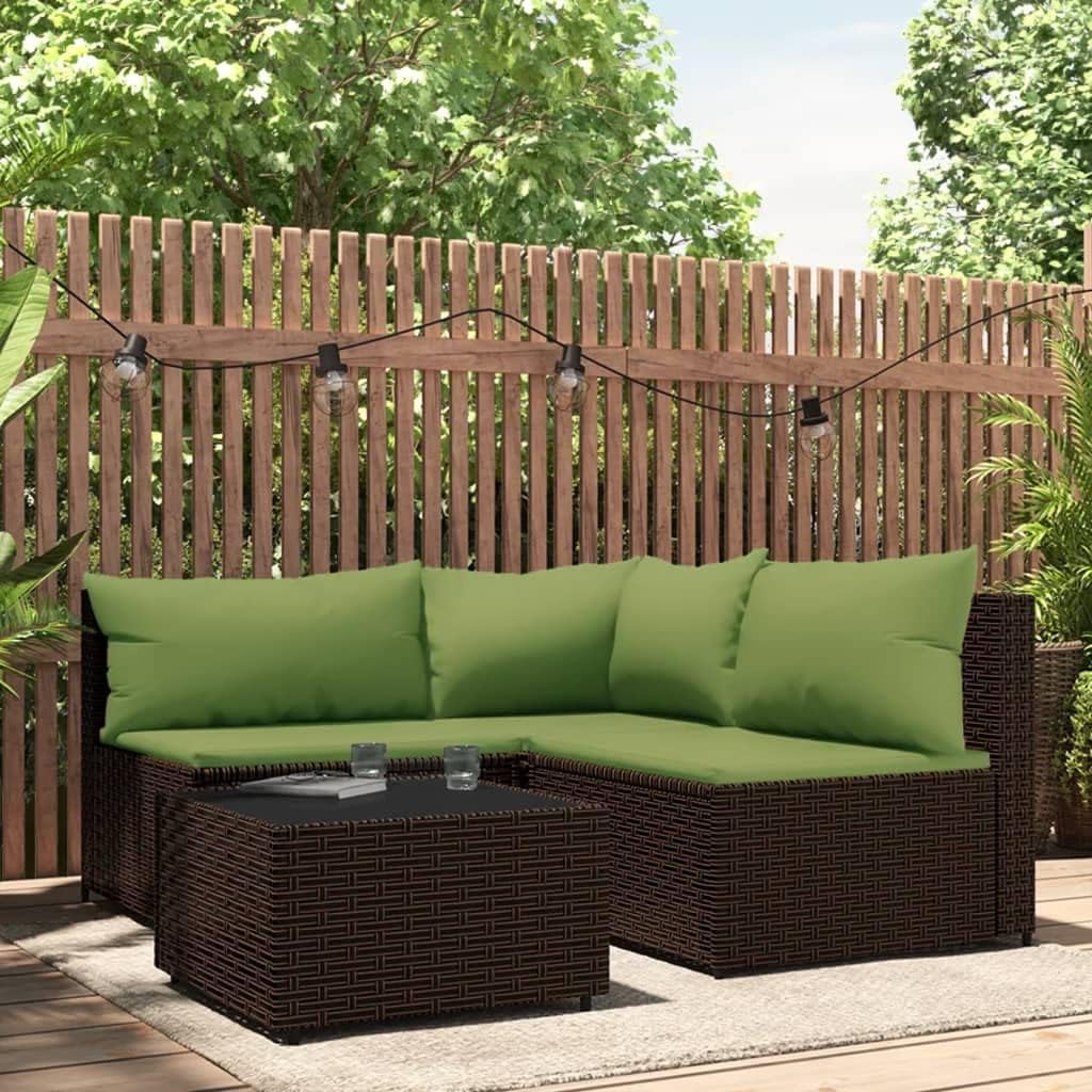 4 Piece Patio Lounge Set with Cushions Brown Poly Rattan,UltraComfort Patio Lounge Set with WeatherResistant Rattan and Modular Design for Outdoor Relaxation Patio Furniture & Accessories, Outdoor Sea