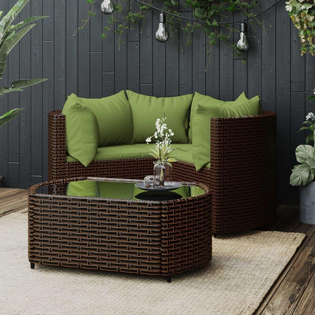 4 Piece Patio Lounge Set with Cushions Brown Poly Rattan,Outdoor Lounge Set: WeatherResistant Rattan Sofa with Modular Design for Patio and Garden Patio Furniture Sets, Outdoor Furniture Sets