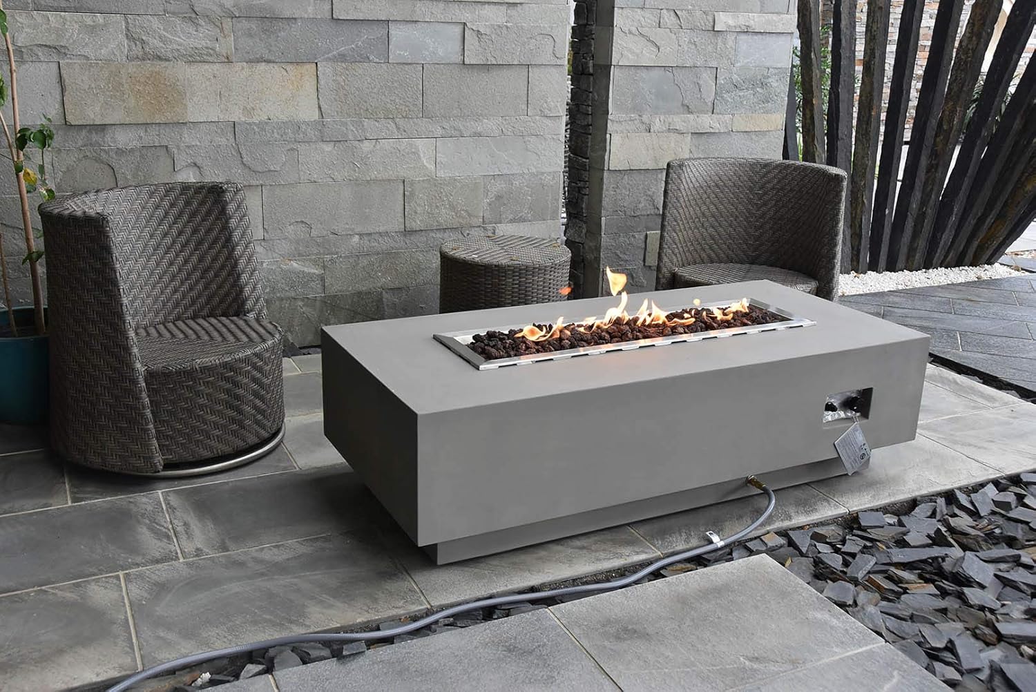 Elementi Granville Concrete Fire Table Natural Gas Outdoor Fire Pit Concret Patio Fireplaces Garden Furniture (Light Grey)